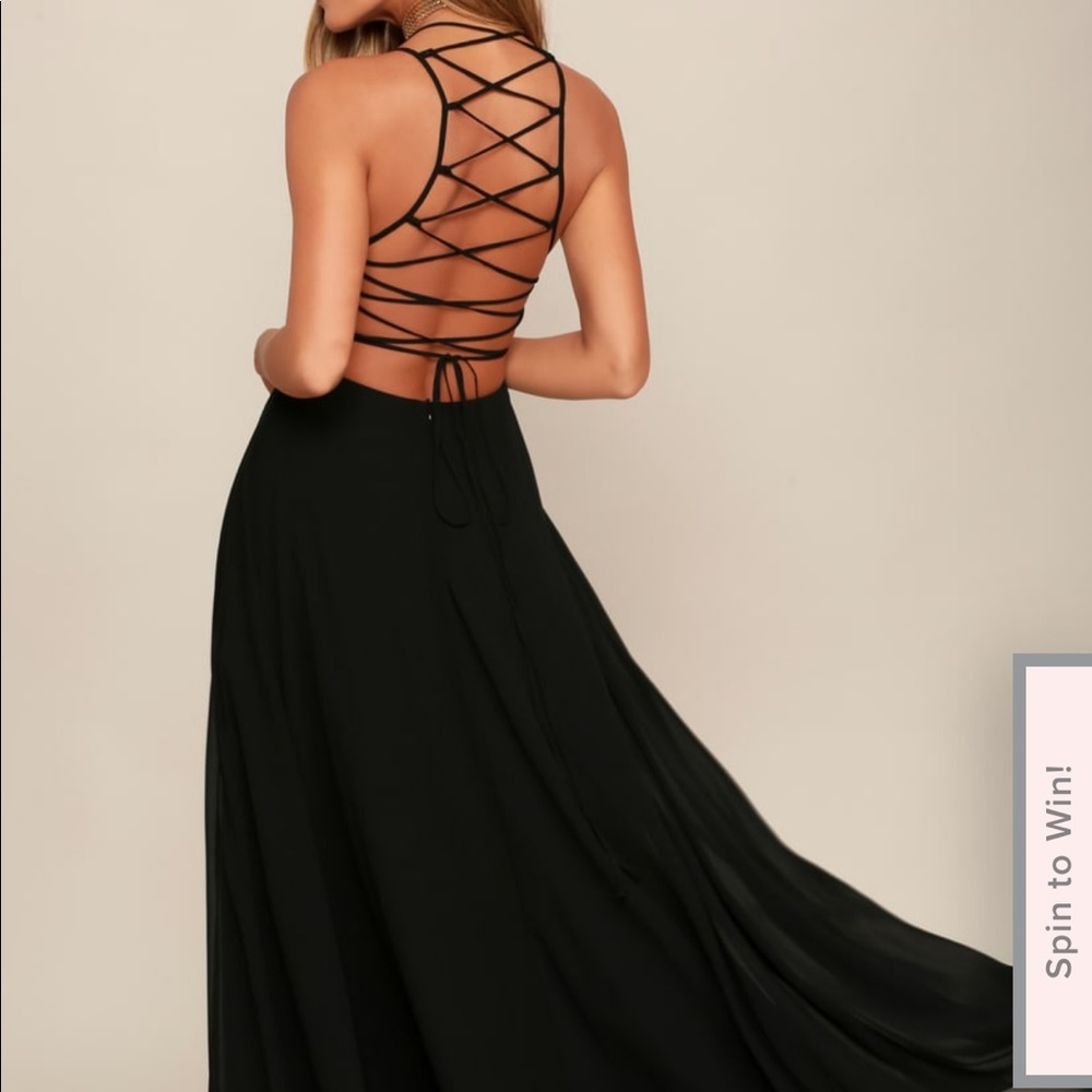 LULUS STRAPPY TO BE HERE BLACK MAXI DRESS